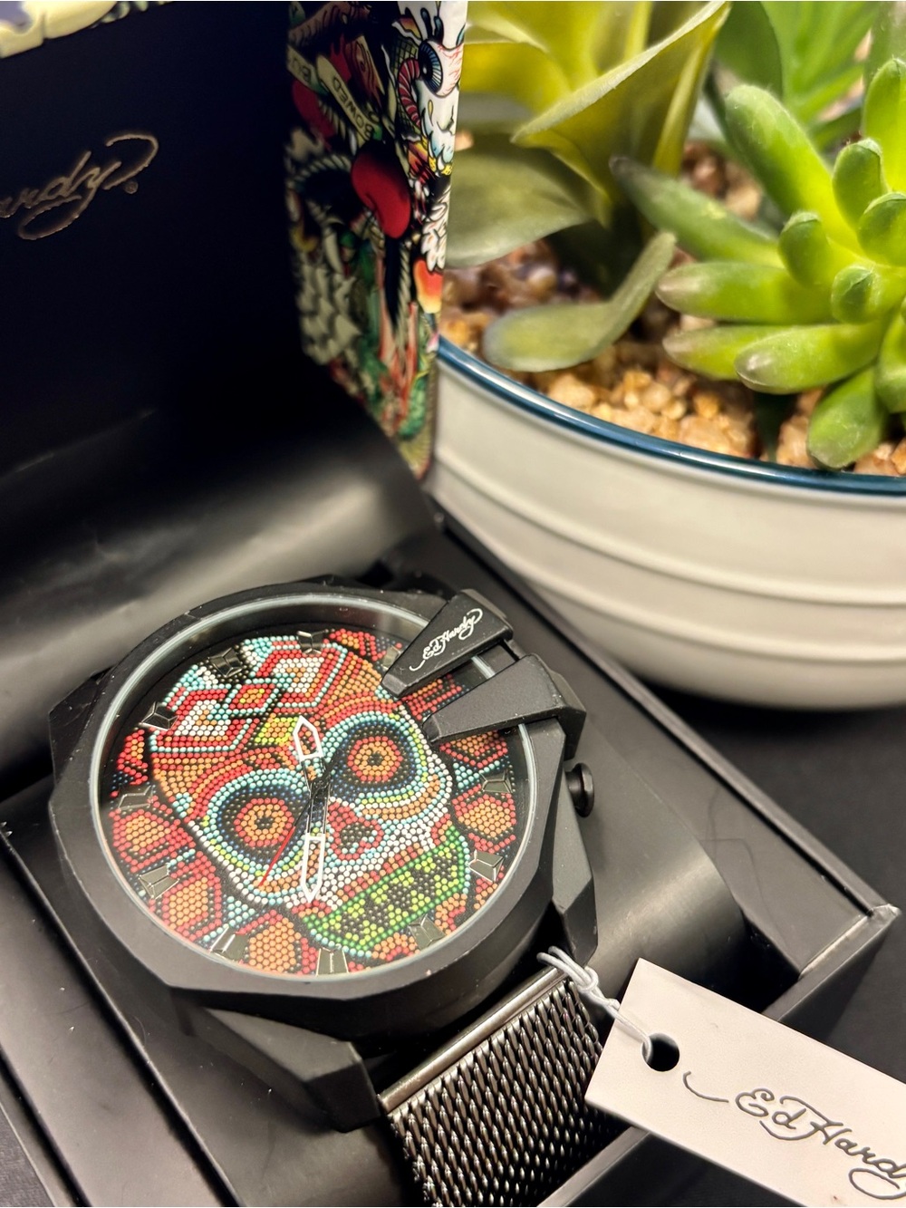 Ed Hardy Multicolor Beaded Skull Men’s Watch Oversized Bold Design